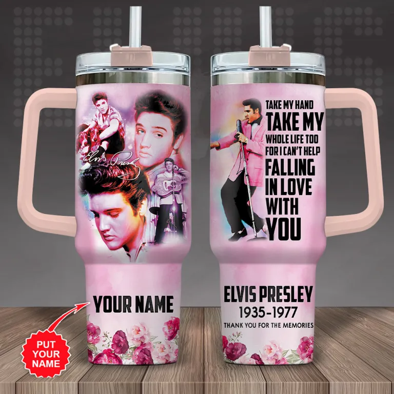 Elvis Presley Music Custom Stanley Quencher 40oz Stainless Steel Tumbler With Handle