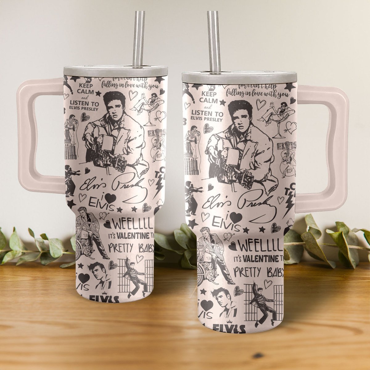 Elvis Presley Music Custom Stanley Quencher 40oz Stainless Steel Tumbler With Handle