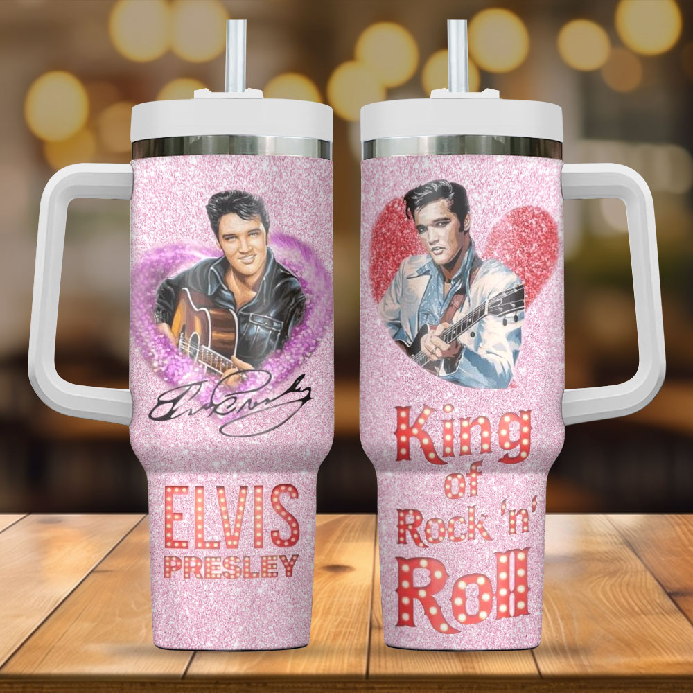Elvis Presley Music Custom Stanley Quencher 40oz Stainless Steel Tumbler With Handle