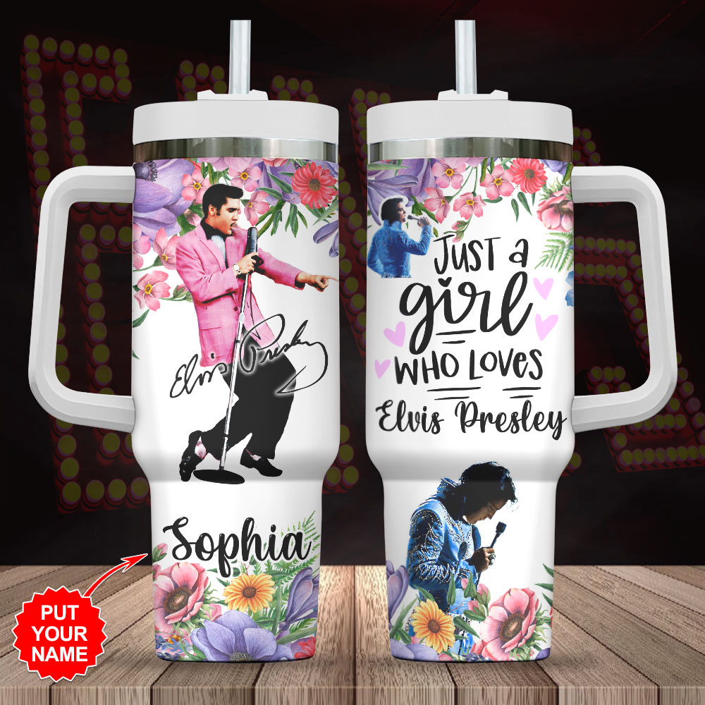 Elvis Presley Music Custom Stanley Quencher 40oz Stainless Steel Tumbler With Handle