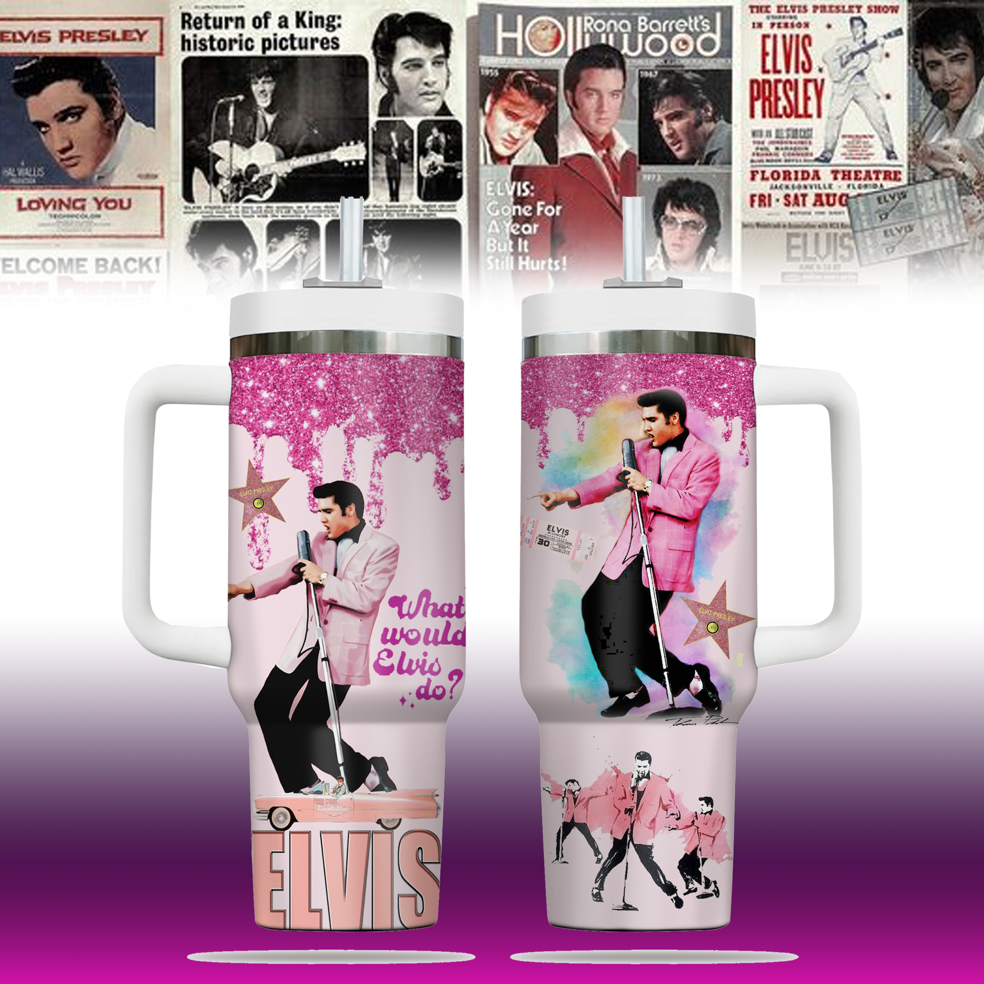 Elvis Presley Music Custom Stanley Quencher 40oz Stainless Steel Tumbler With Handle