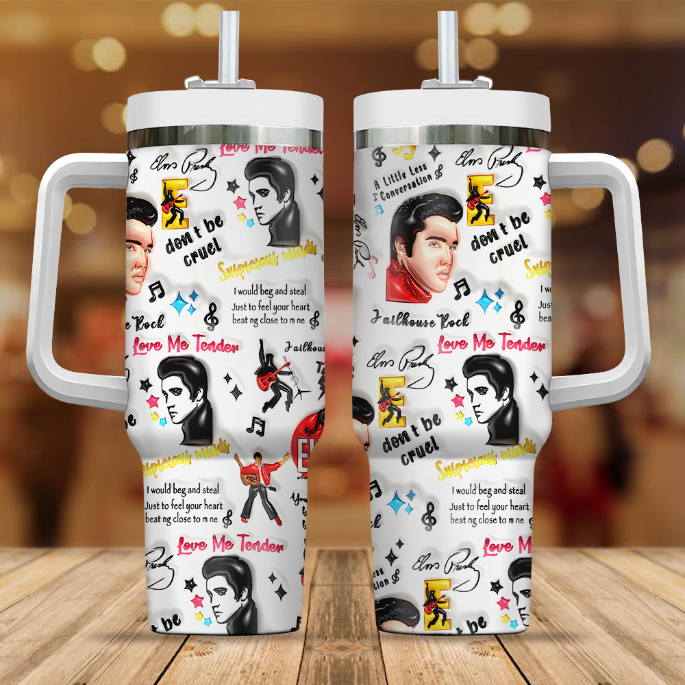 Elvis Presley Music Custom Stanley Quencher 40oz Stainless Steel Tumbler With Handle