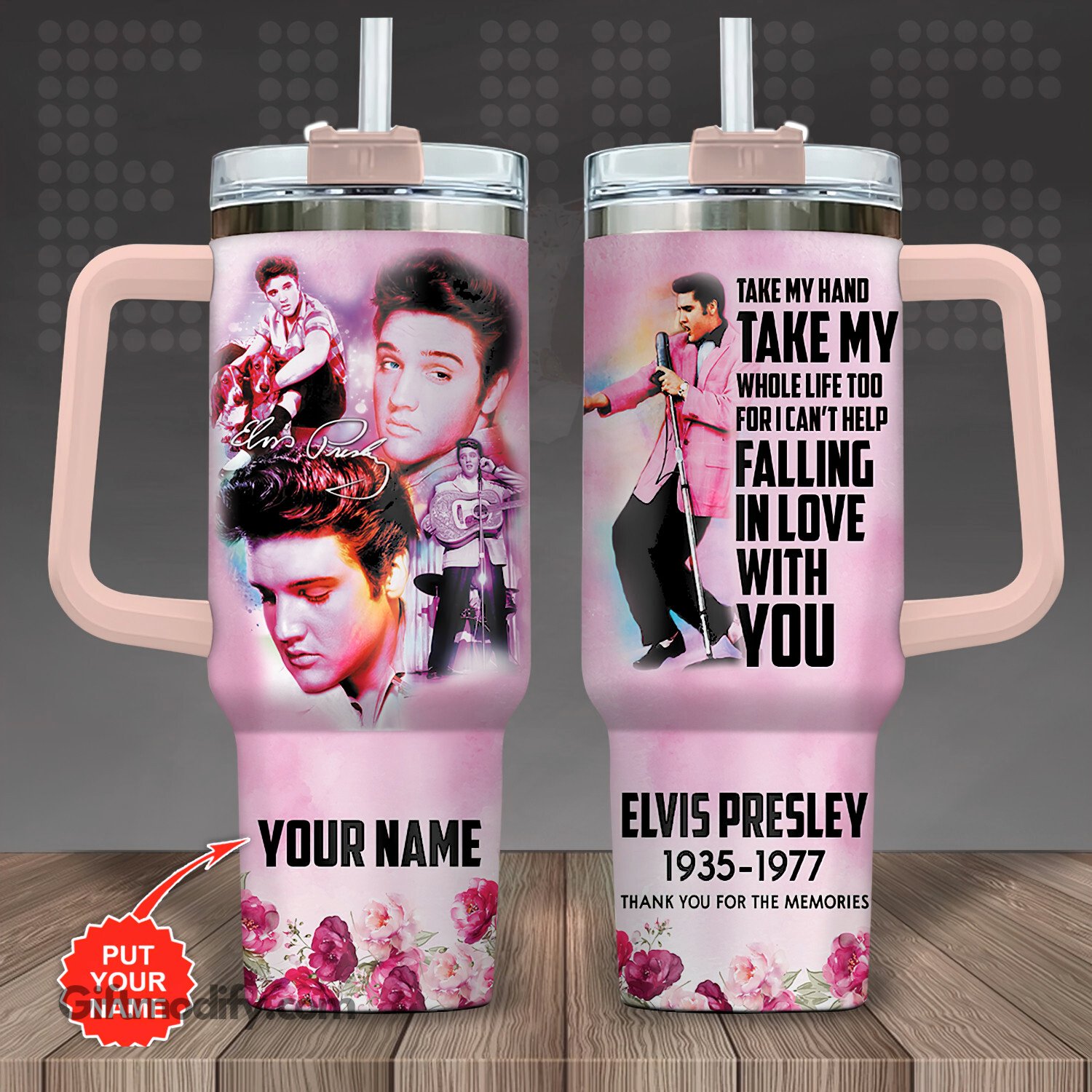 Elvis Presley Music Custom Stanley Quencher 40oz Stainless Steel Tumbler With Handle