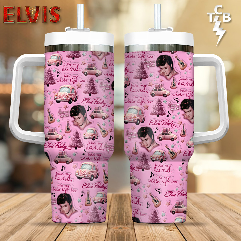 Elvis Presley Music Custom Stanley Quencher 40oz Stainless Steel Tumbler With Handle