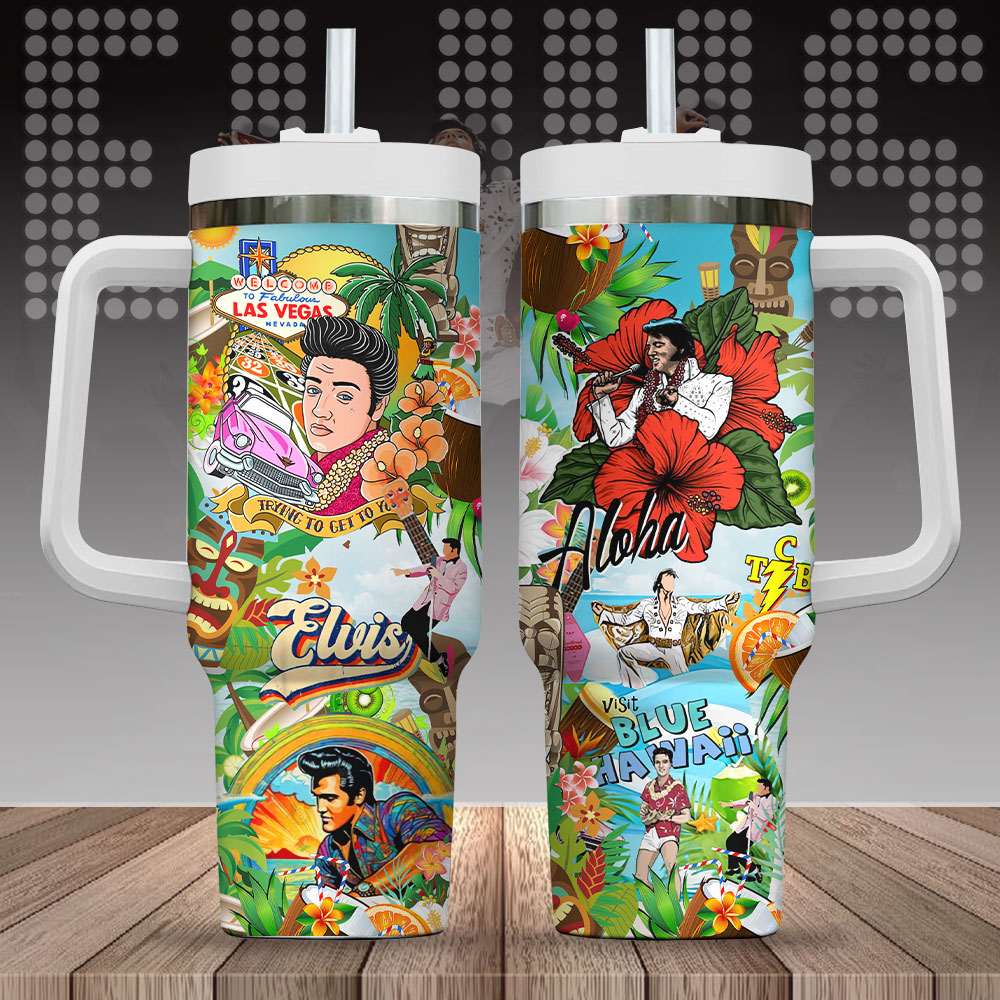 Elvis Presley Music Custom Stanley Quencher 40oz Stainless Steel Tumbler With Handle