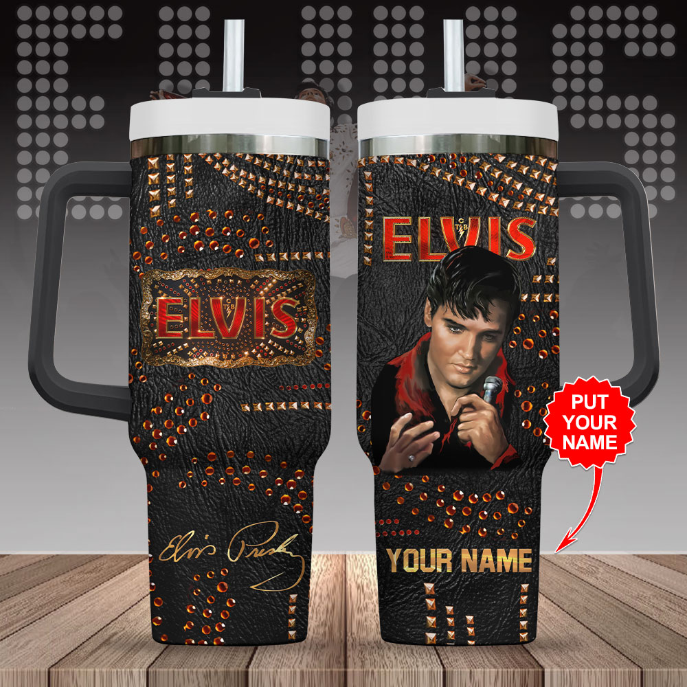 Elvis Presley Music Custom Stanley Quencher 40oz Stainless Steel Tumbler With Handle