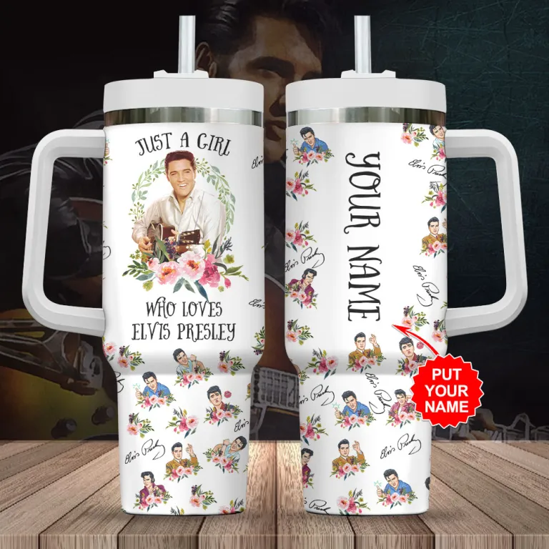 Elvis Presley Music Custom Stanley Quencher 40oz Stainless Steel Tumbler With Handle