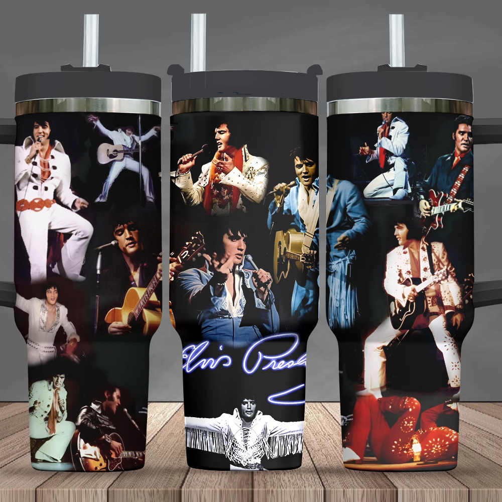 Elvis Presley Music Custom Stanley Quencher 40oz Stainless Steel Tumbler With Handle