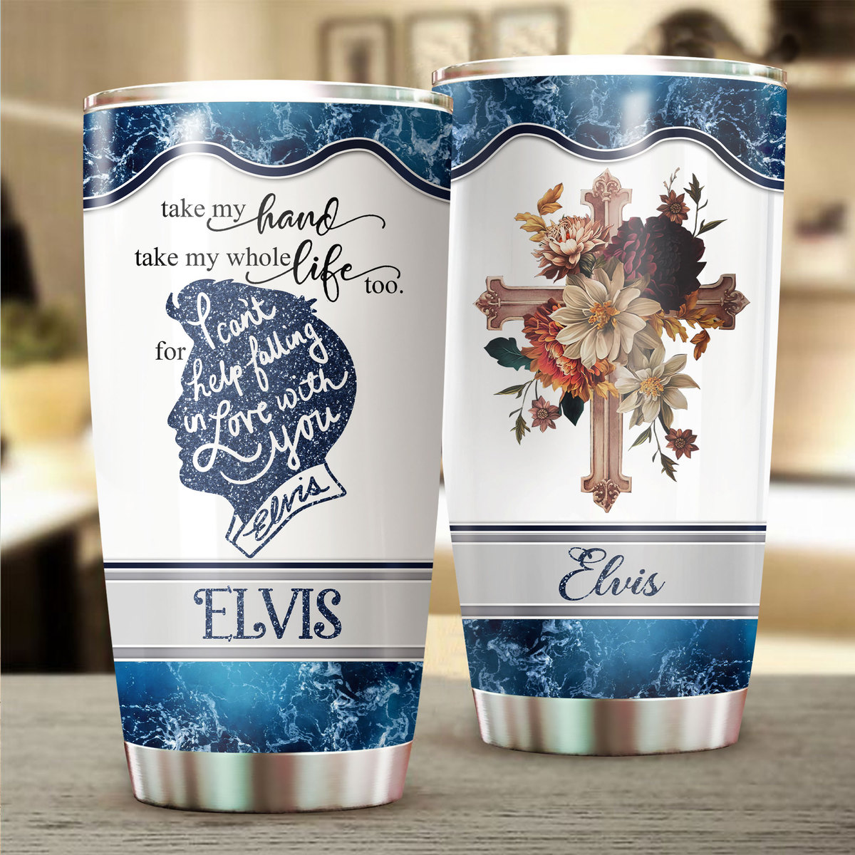 Elvis Presley Music Custom Stanley Quencher 40oz Stainless Steel Tumbler With Handle