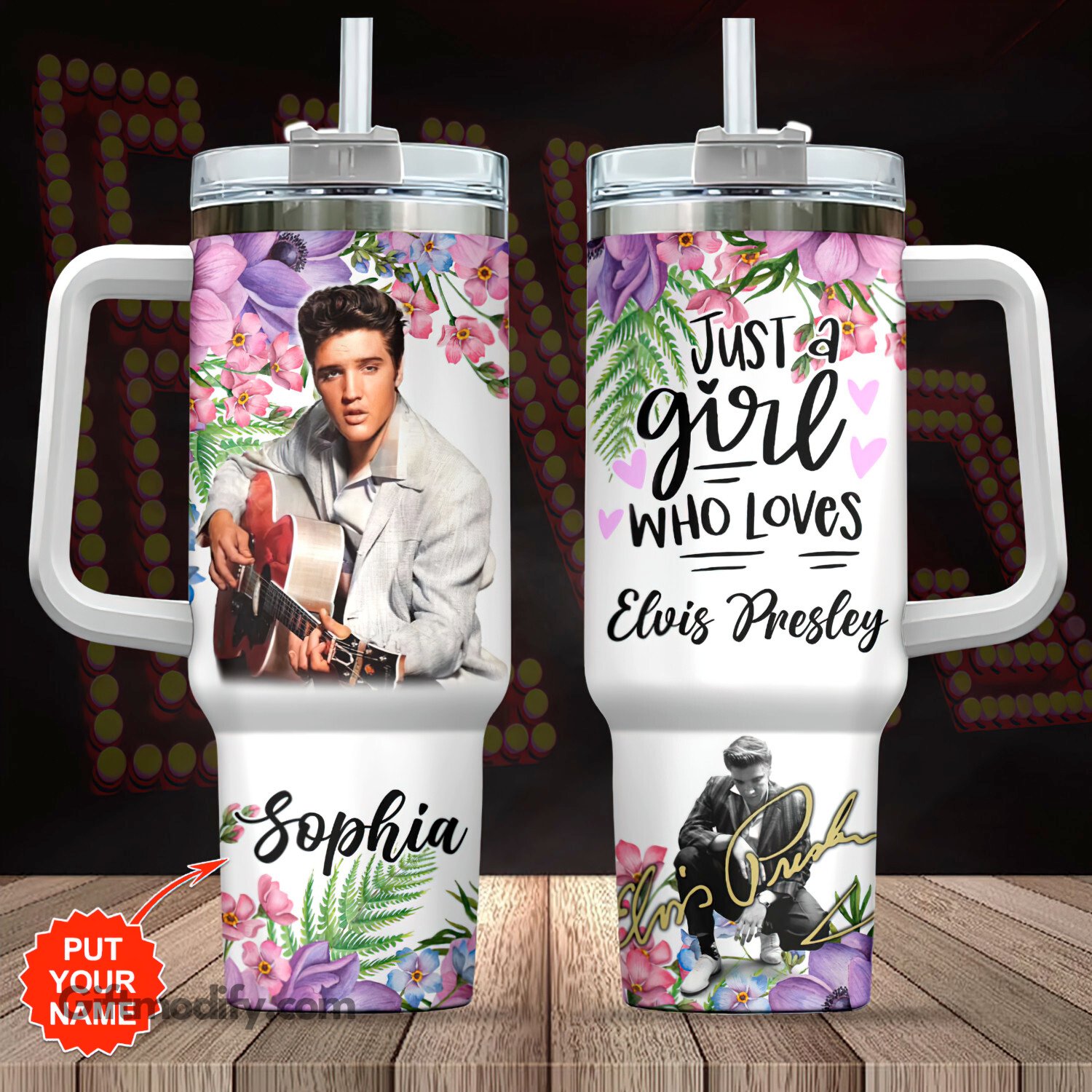 Elvis Presley Music Custom Stanley Quencher 40oz Stainless Steel Tumbler With Handle