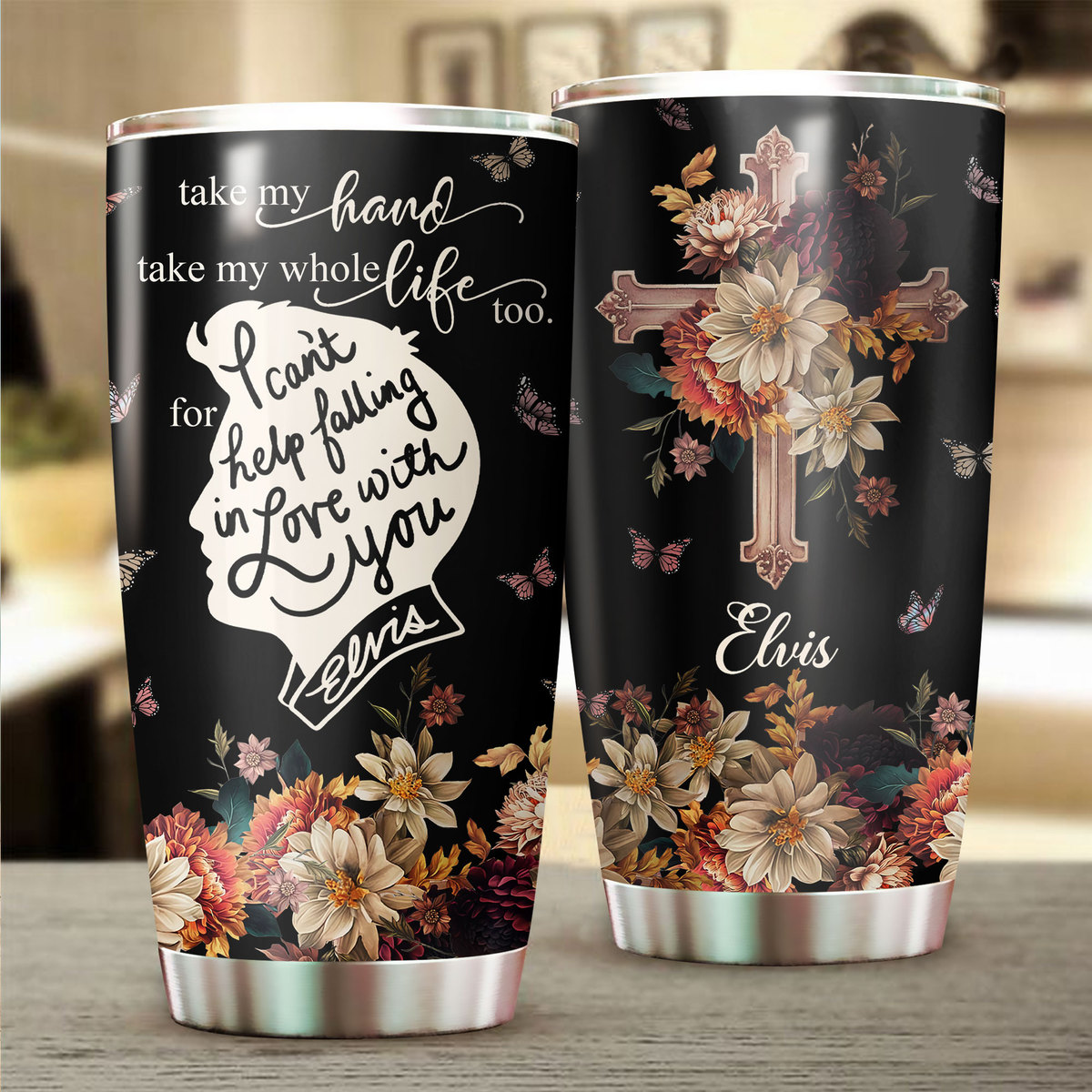 Elvis Presley Music Custom Stanley Quencher 40oz Stainless Steel Tumbler With Handle