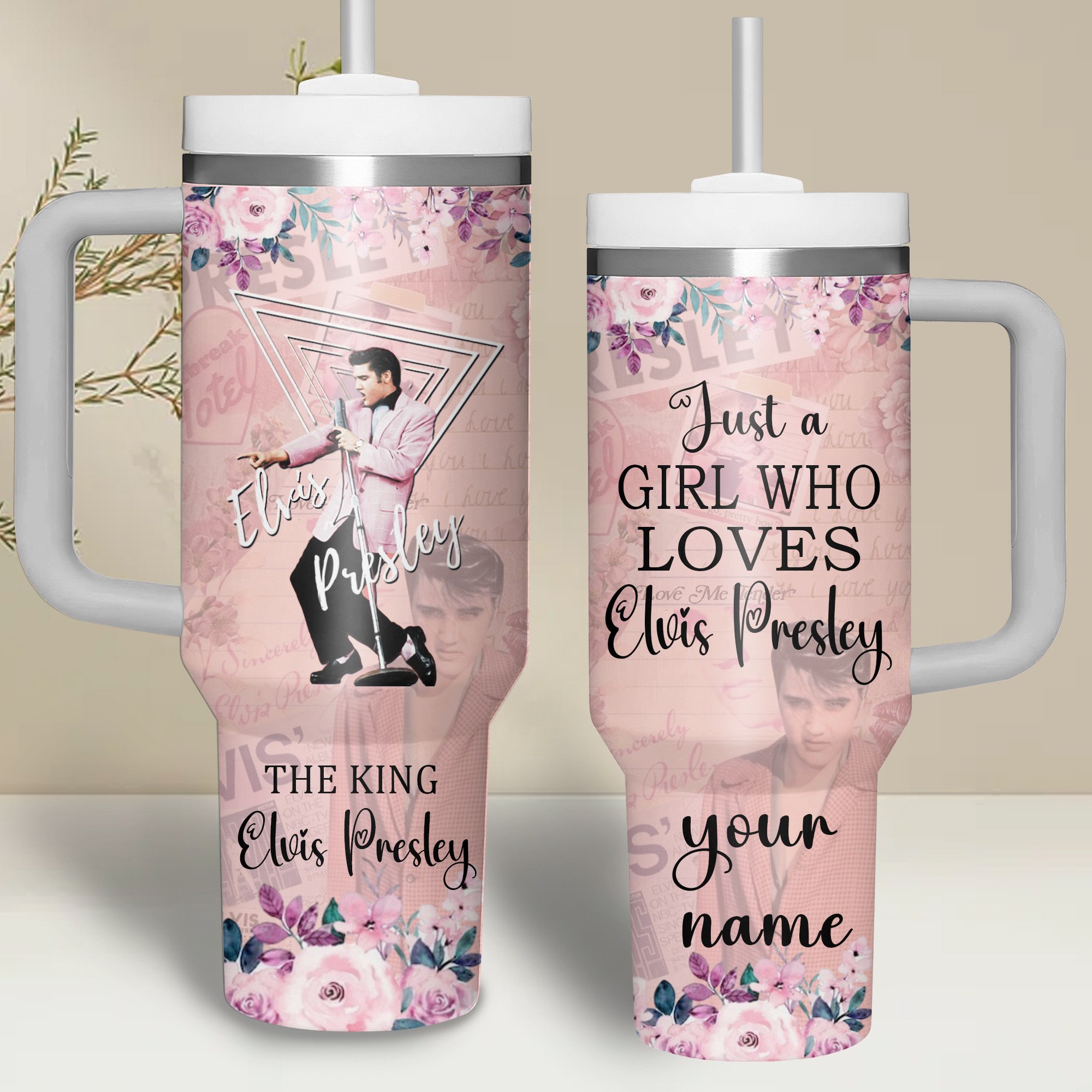 Elvis Presley Music Custom Stanley Quencher 40oz Stainless Steel Tumbler With Handle