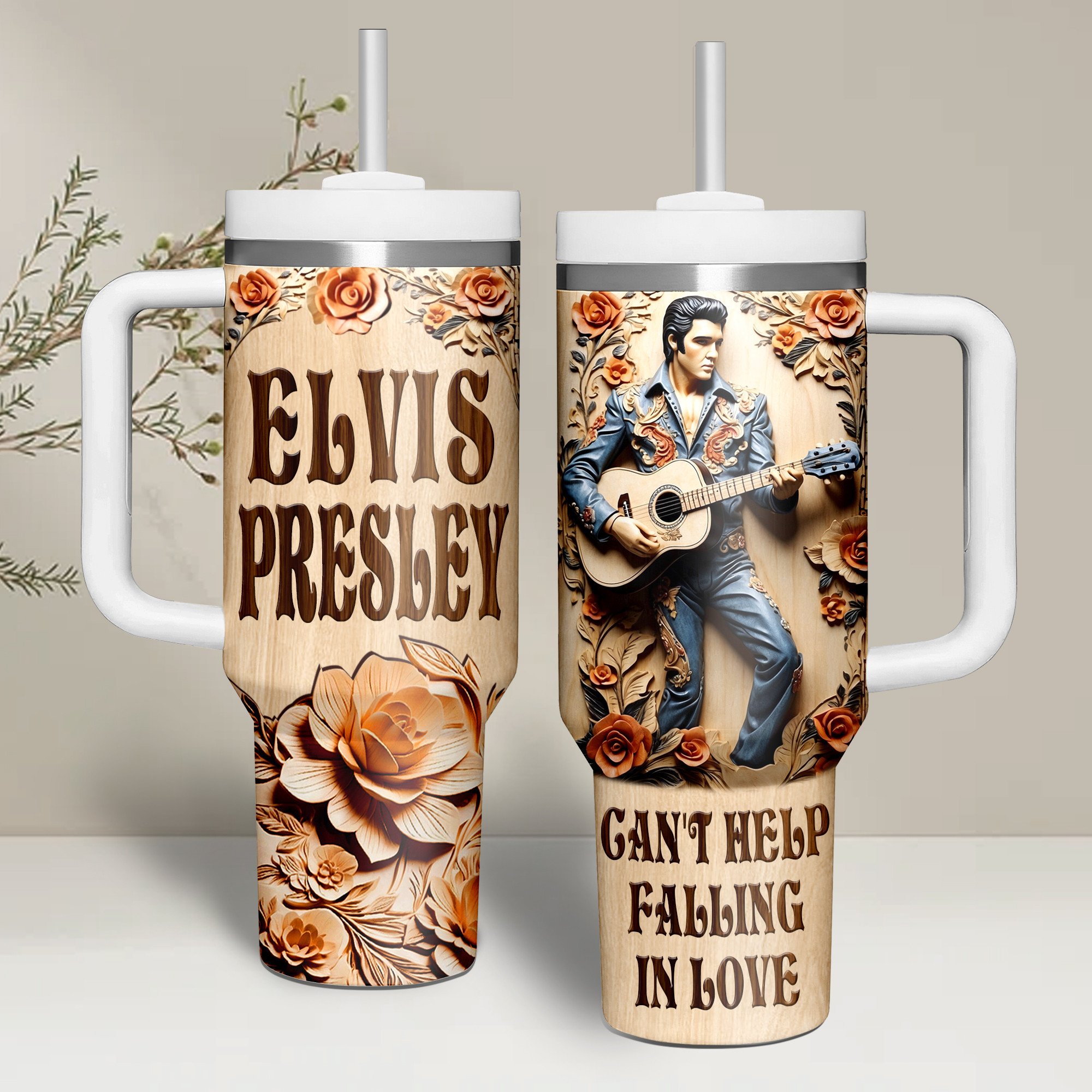 Elvis Presley Music Custom Stanley Quencher 40oz Stainless Steel Tumbler With Handle