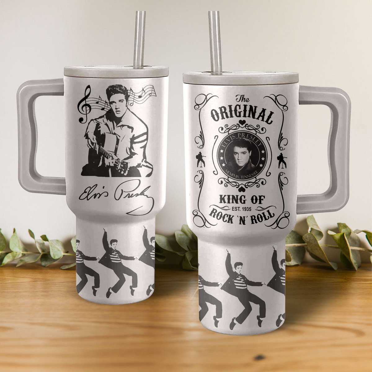Elvis Presley Music Custom Stanley Quencher 40oz Stainless Steel Tumbler With Handle