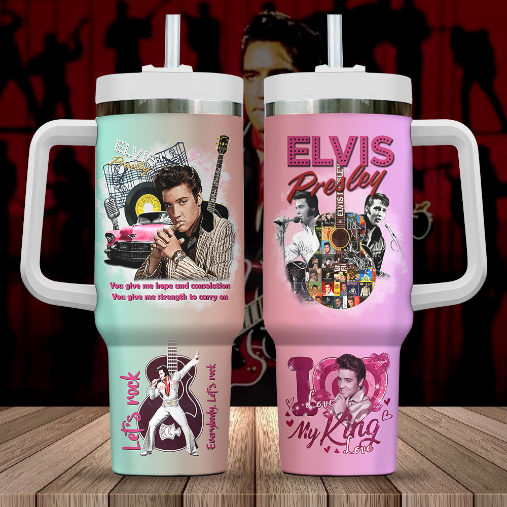Elvis Presley Music Custom Stanley Quencher 40oz Stainless Steel Tumbler With Handle