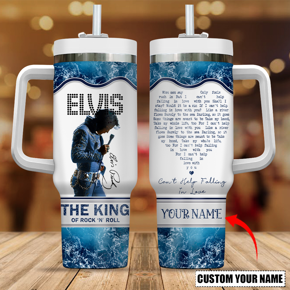 Elvis Presley Music Custom Stanley Quencher 40oz Stainless Steel Tumbler With Handle