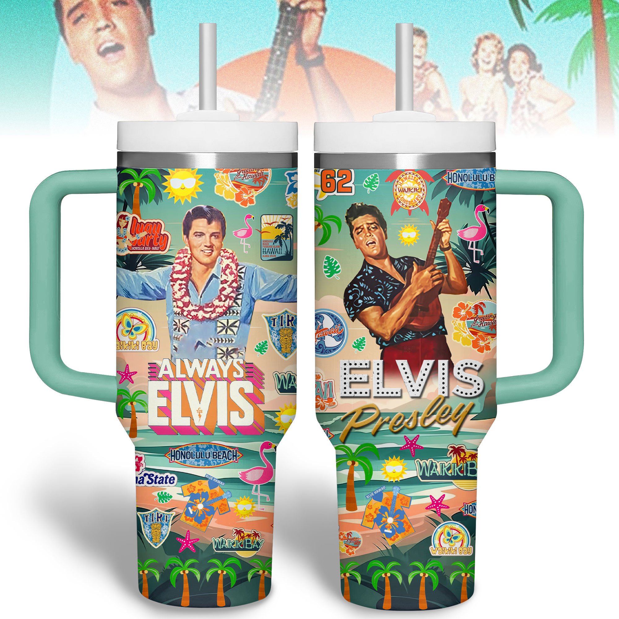 Elvis Presley Music Custom Stanley Quencher 40oz Stainless Steel Tumbler With Handle