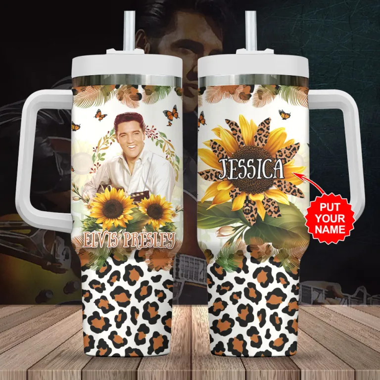 Elvis Presley Music Custom Stanley Quencher 40oz Stainless Steel Tumbler With Handle