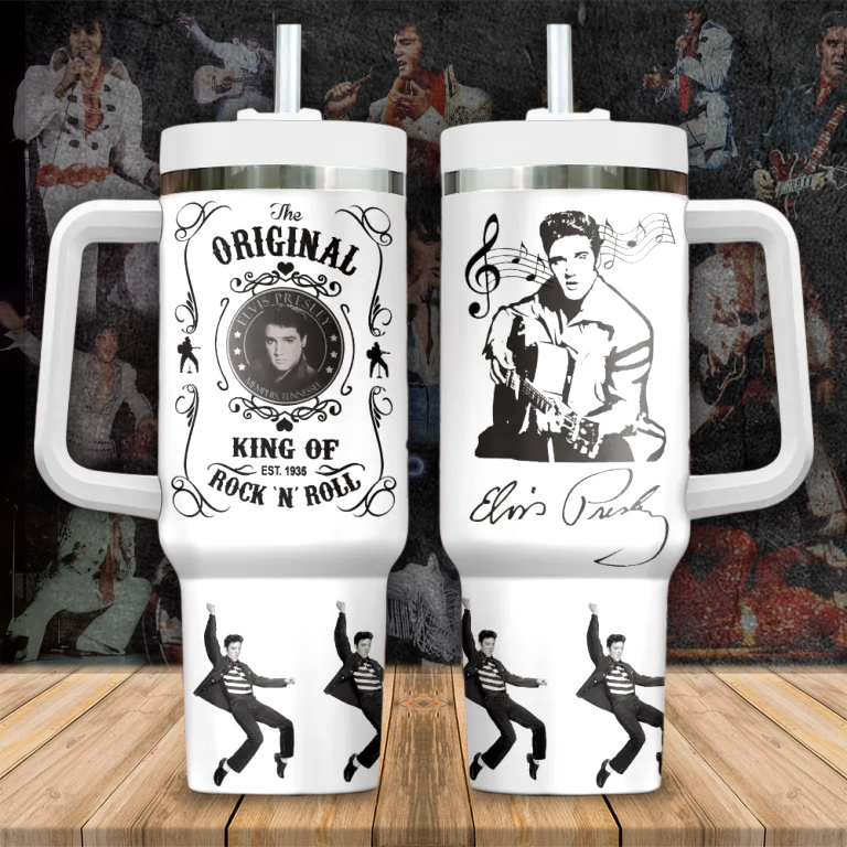 Elvis Presley Music Custom Stanley Quencher 40oz Stainless Steel Tumbler With Handle