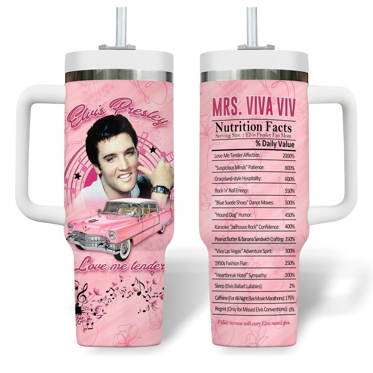 Elvis Presley Music Custom Stanley Quencher 40oz Stainless Steel Tumbler With Handle