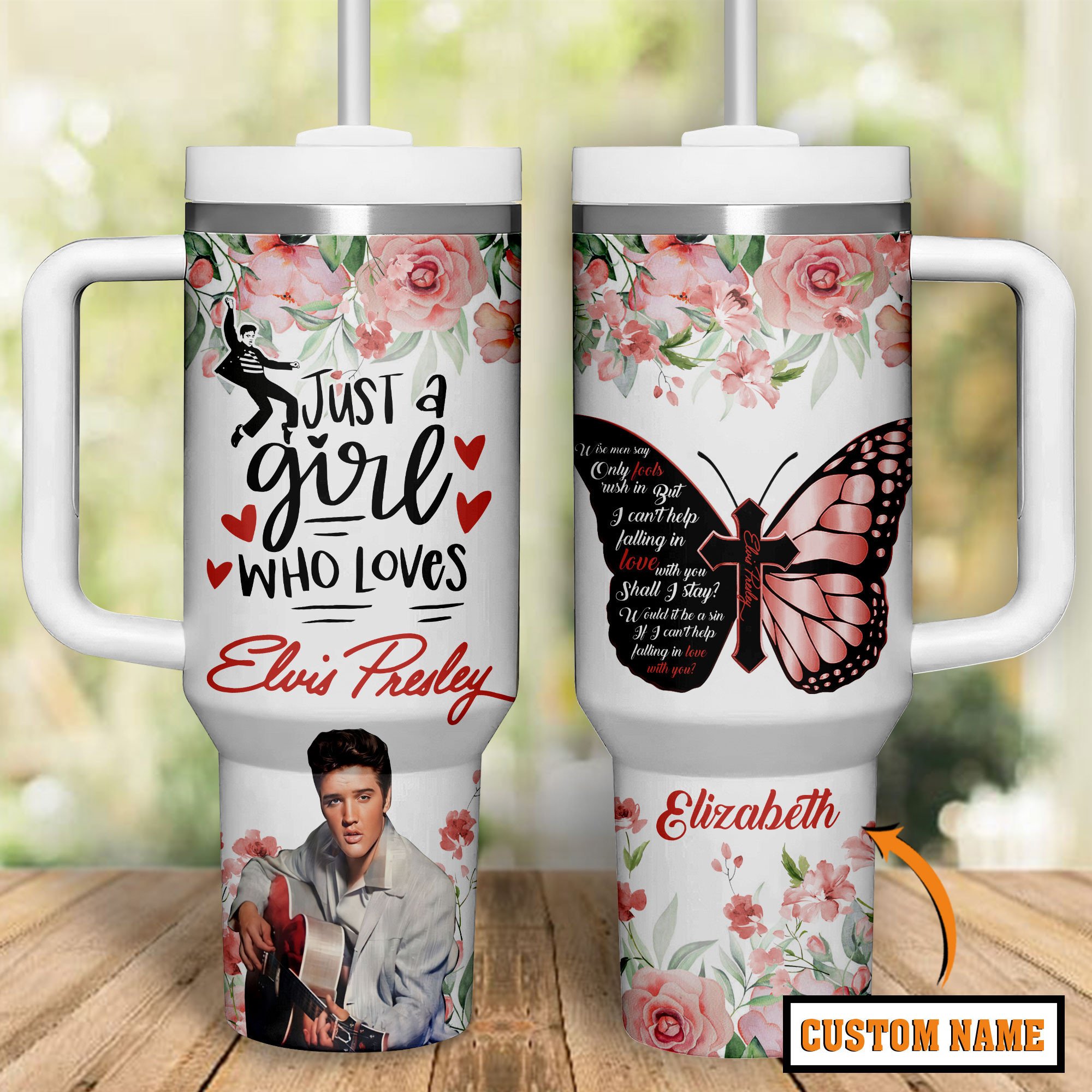 Elvis Presley Music Custom Stanley Quencher 40oz Stainless Steel Tumbler With Handle