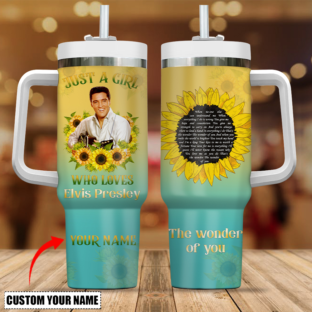 Elvis Presley Music Custom Stanley Quencher 40oz Stainless Steel Tumbler With Handle