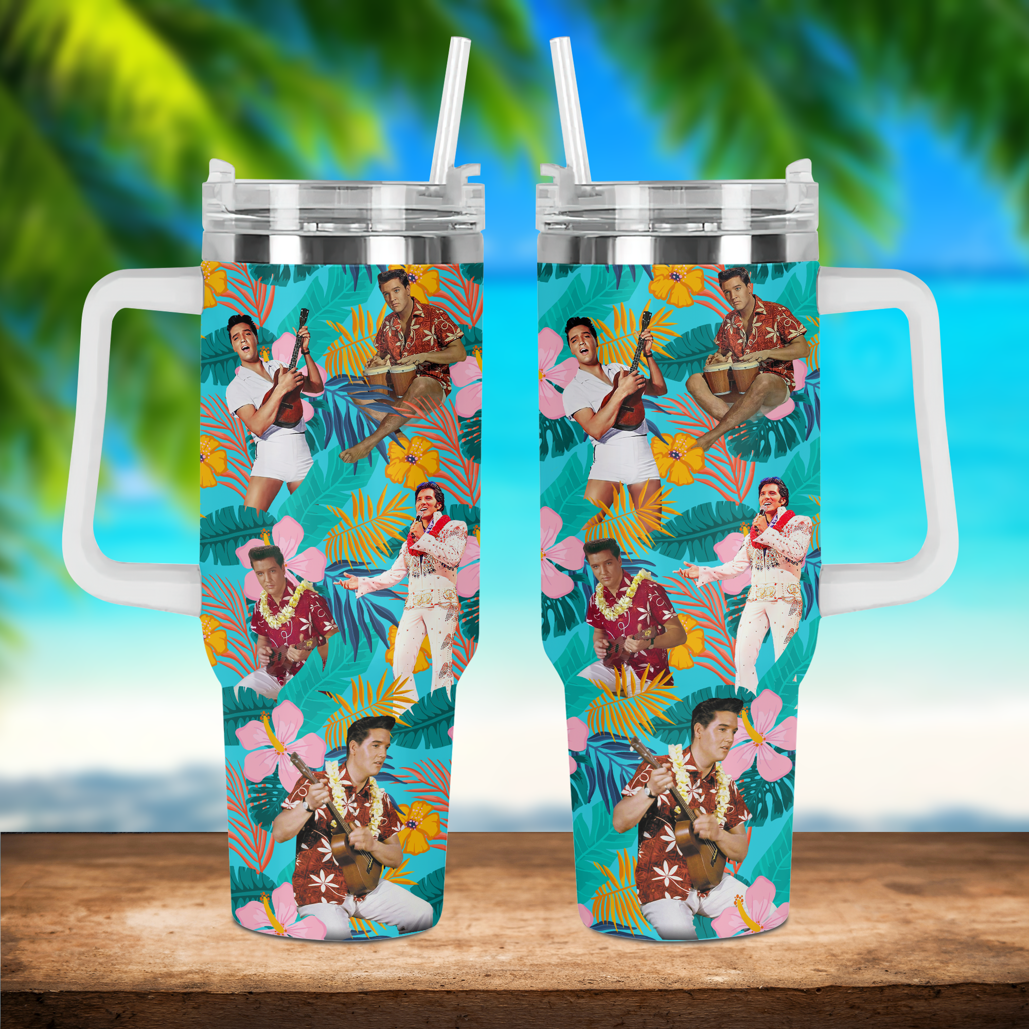 Elvis Presley Music Custom Stanley Quencher 40oz Stainless Steel Tumbler With Handle