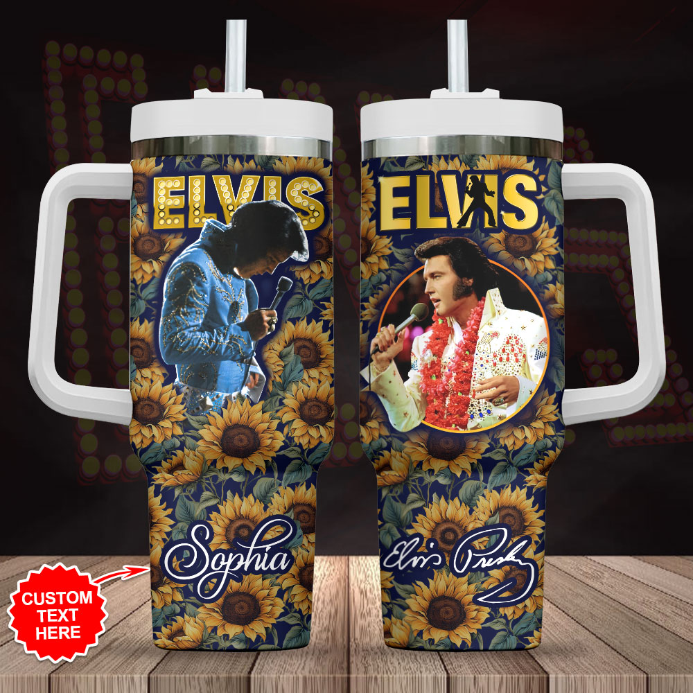Elvis Presley Music Custom Stanley Quencher 40oz Stainless Steel Tumbler With Handle