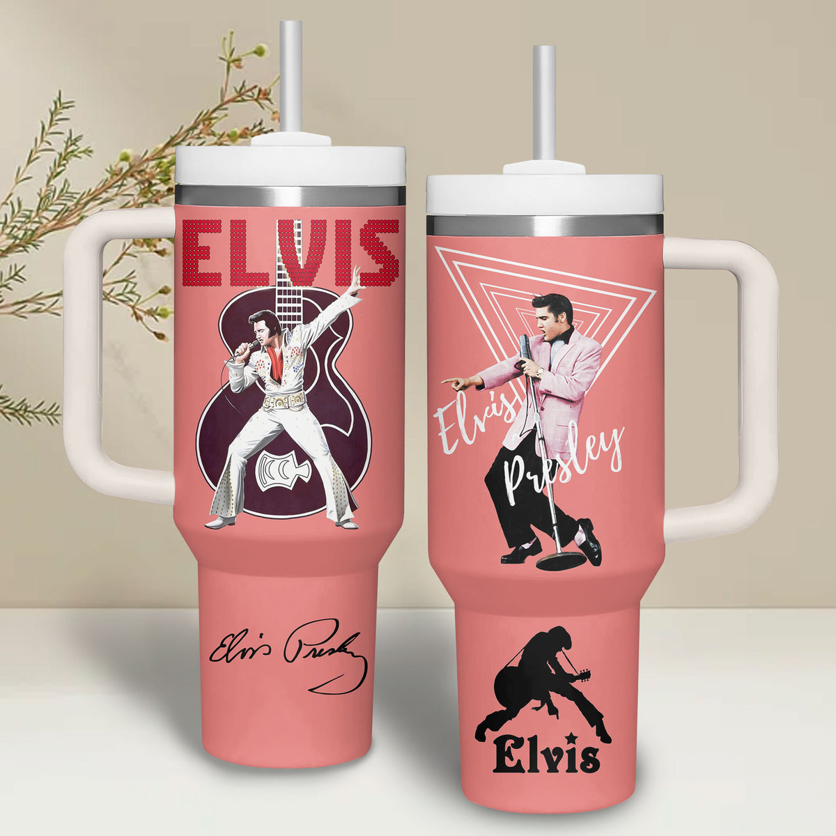 Elvis Presley Music Custom Stanley Quencher 40oz Stainless Steel Tumbler With Handle