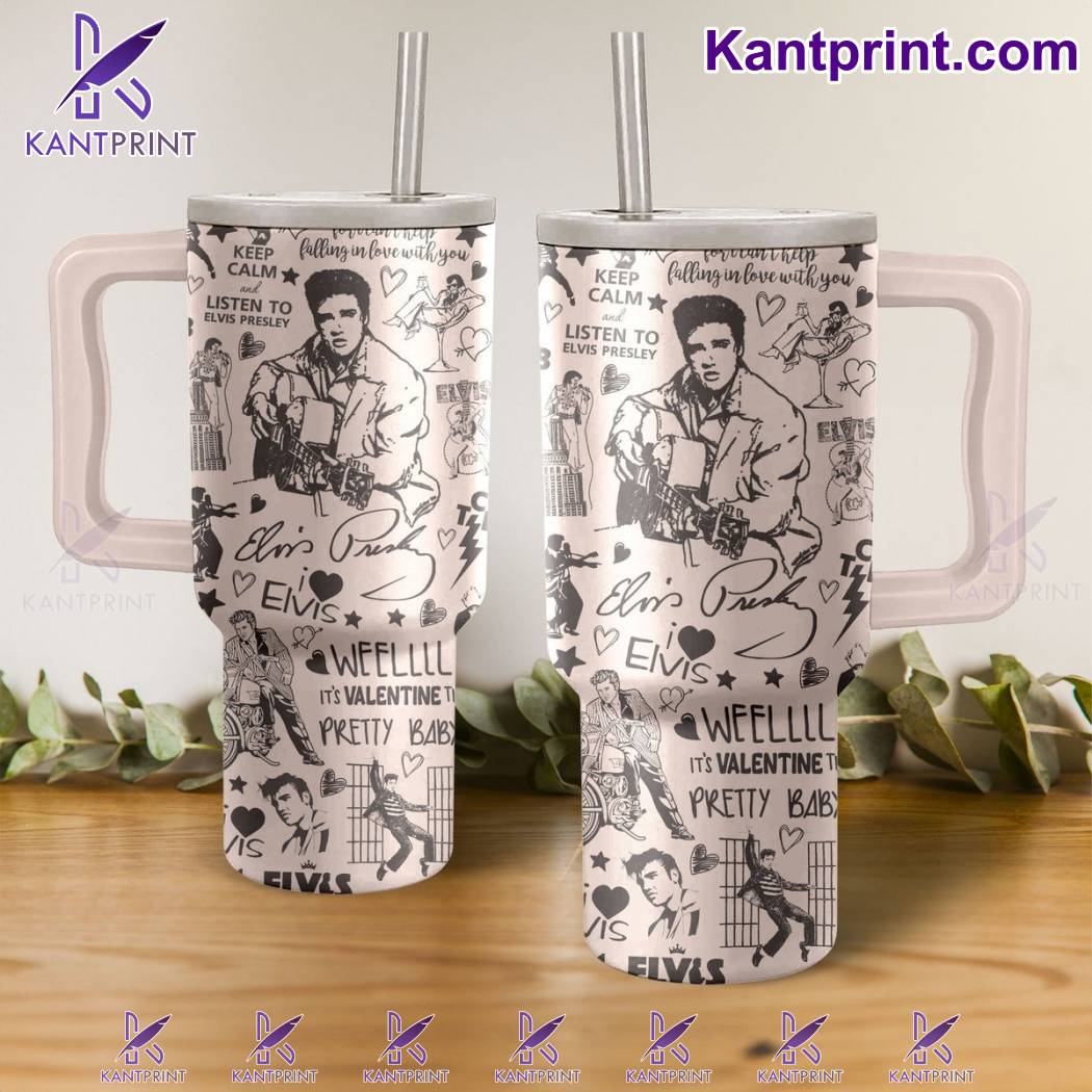 Elvis Presley Music Custom Stanley Quencher 40oz Stainless Steel Tumbler With Handle