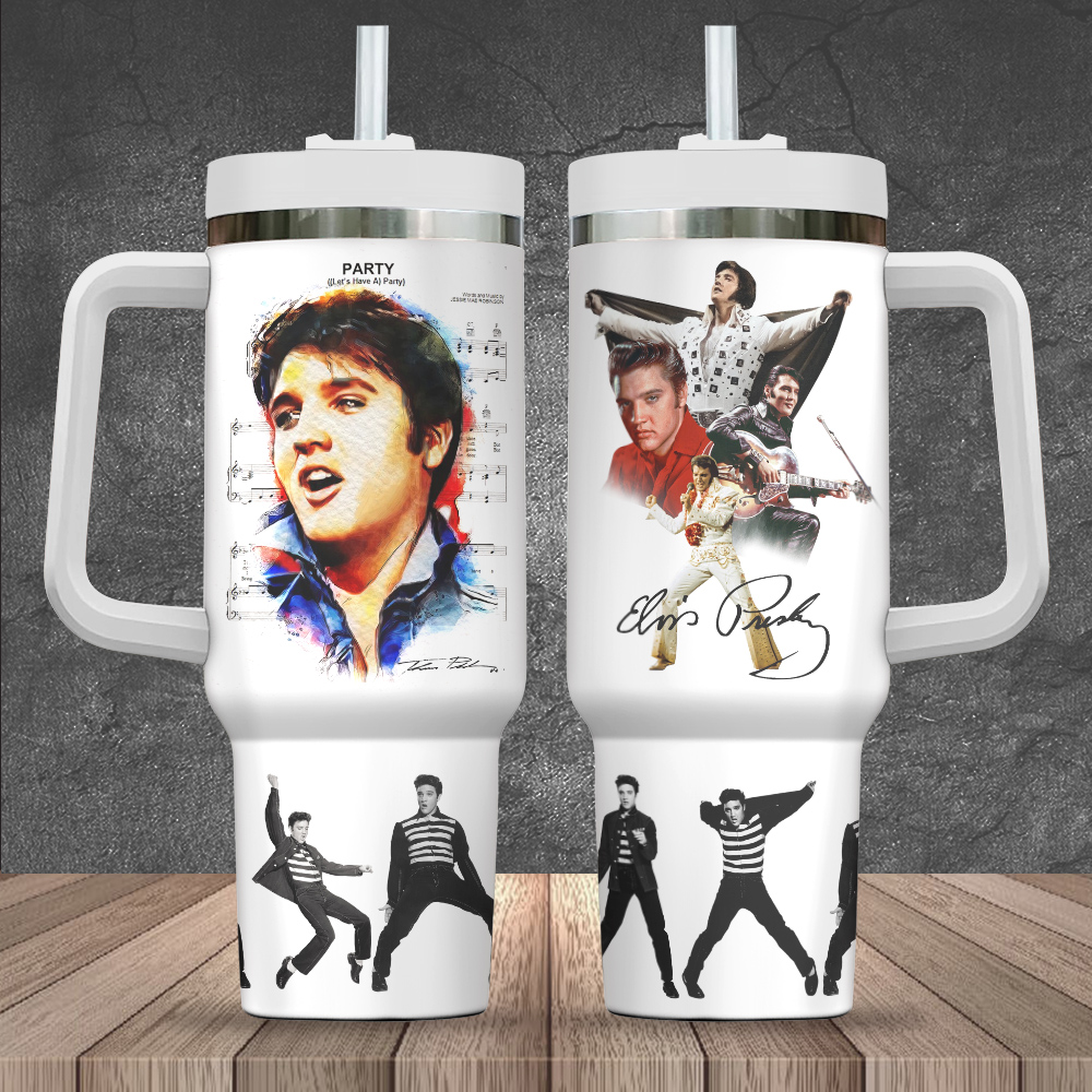Elvis Presley Music Custom Stanley Quencher 40oz Stainless Steel Tumbler With Handle