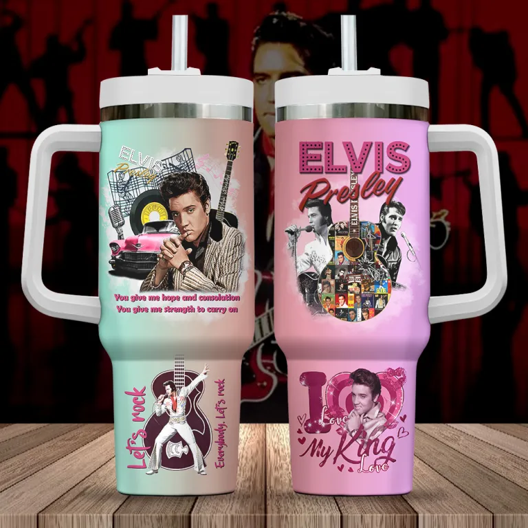 Elvis Presley Music Custom Stanley Quencher 40oz Stainless Steel Tumbler With Handle