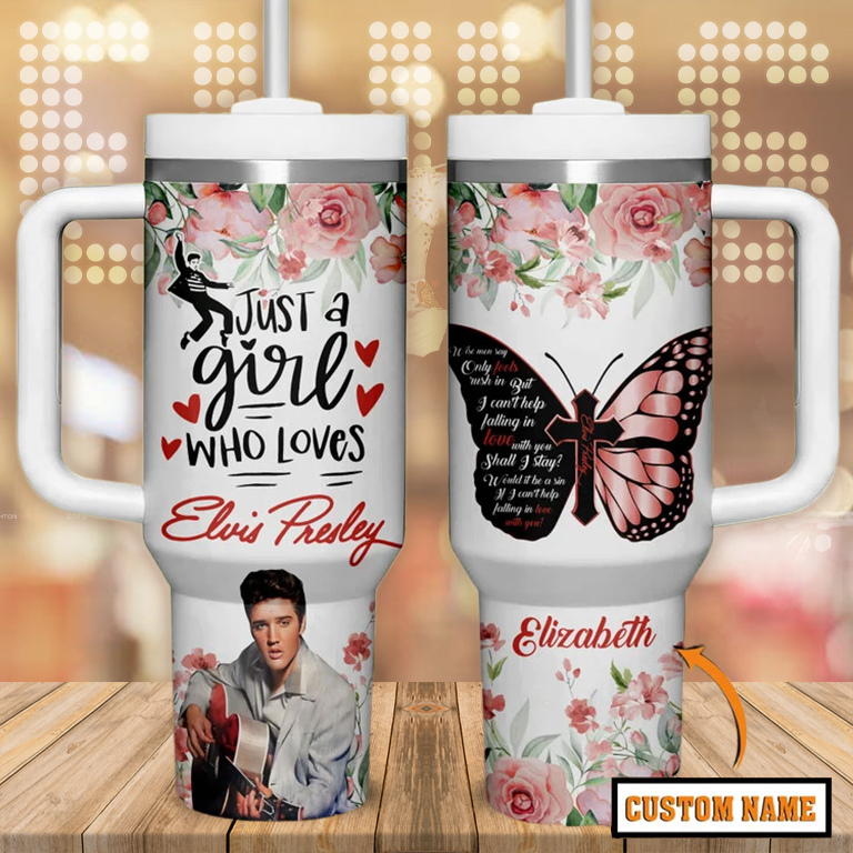 Elvis Presley Music Custom Stanley Quencher 40oz Stainless Steel Tumbler With Handle