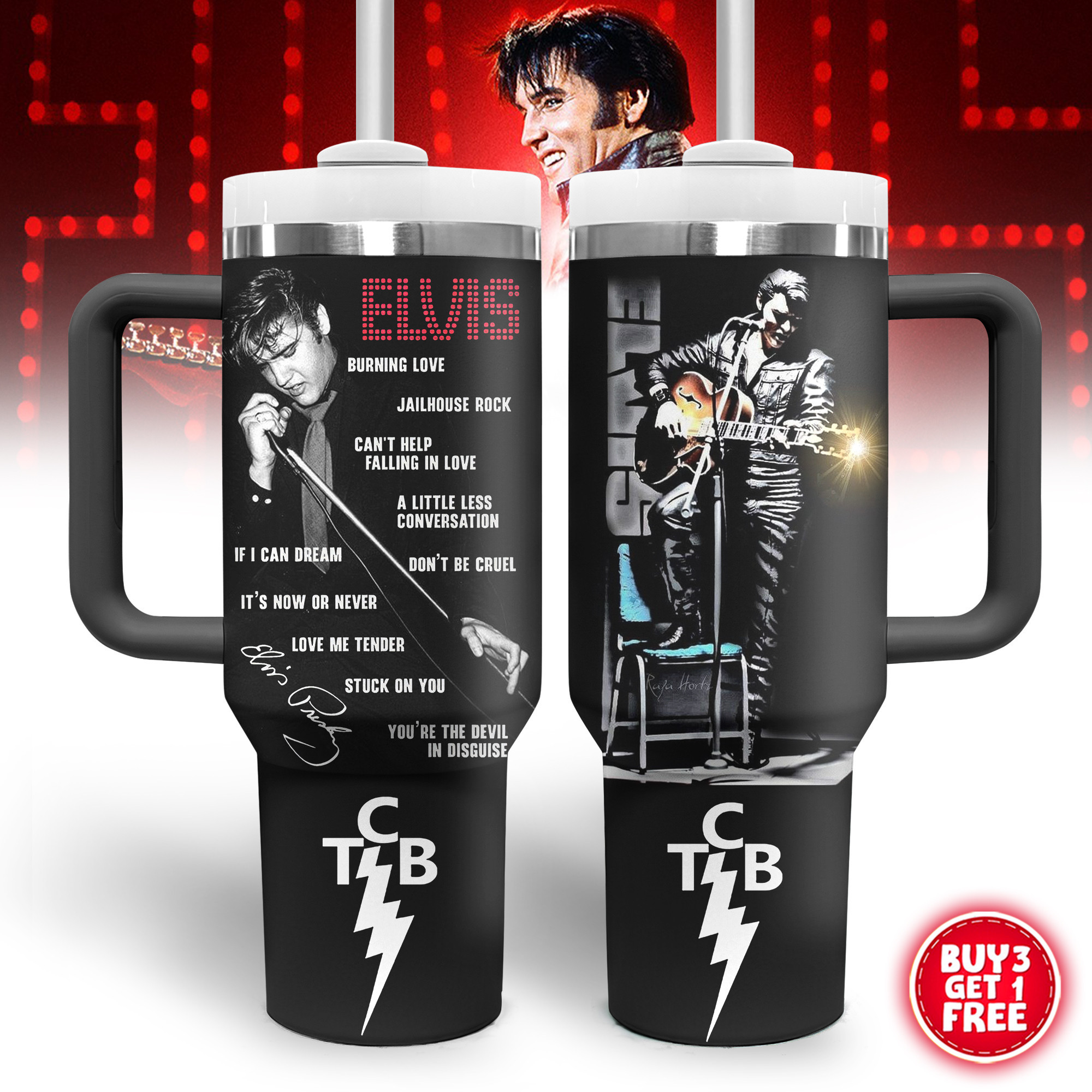 Elvis Presley Music Custom Stanley Quencher 40oz Stainless Steel Tumbler With Handle