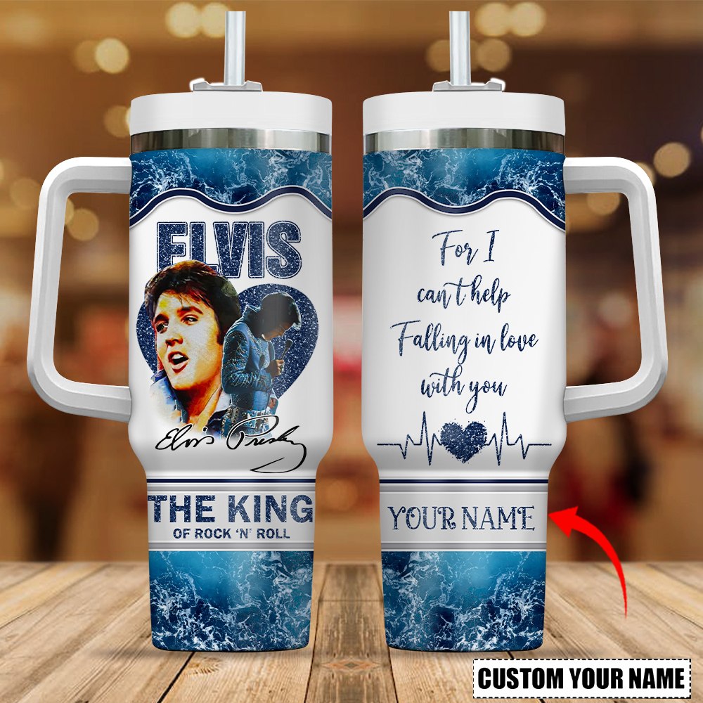 Elvis Presley Music Custom Stanley Quencher 40oz Stainless Steel Tumbler With Handle