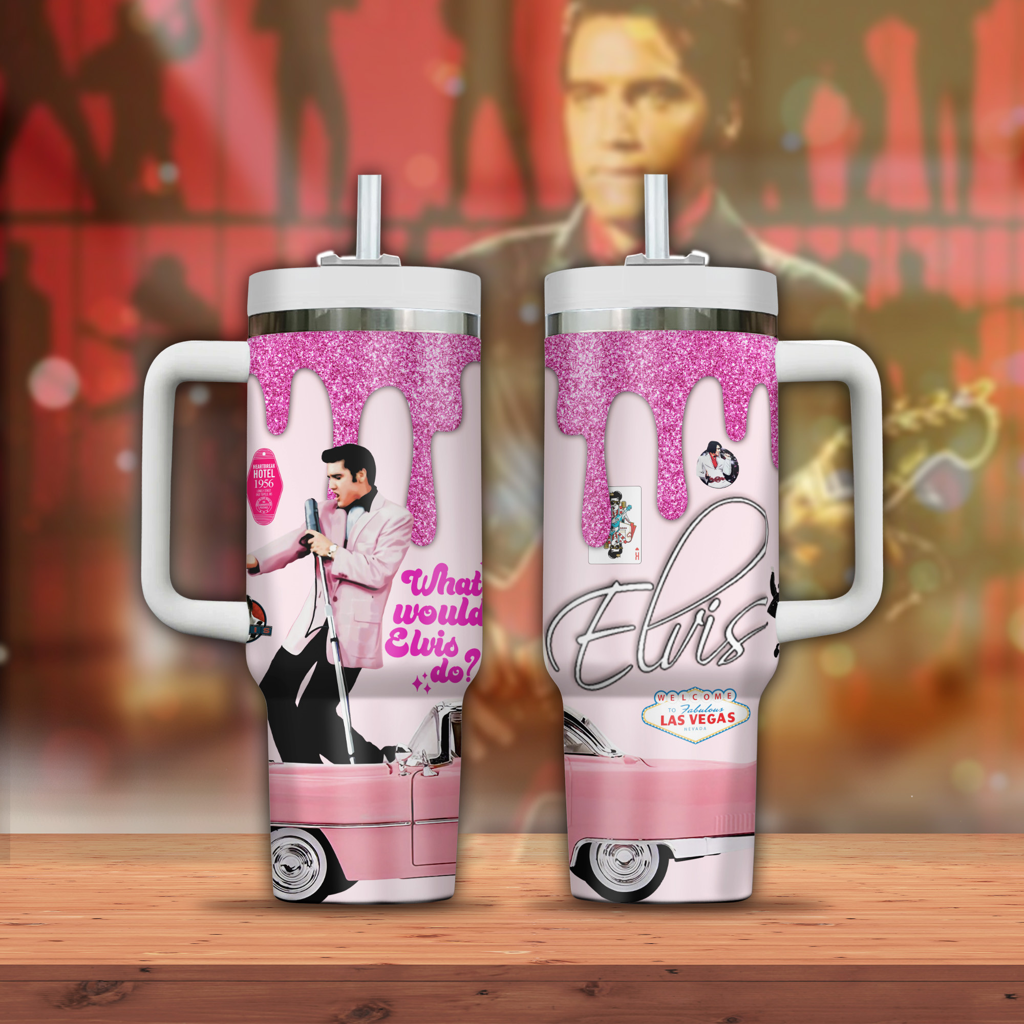 Elvis Presley Music Custom Stanley Quencher 40oz Stainless Steel Tumbler With Handle