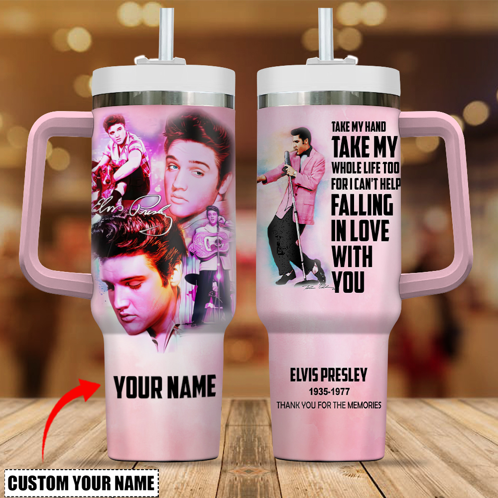 Elvis Presley Music Custom Stanley Quencher 40oz Stainless Steel Tumbler With Handle
