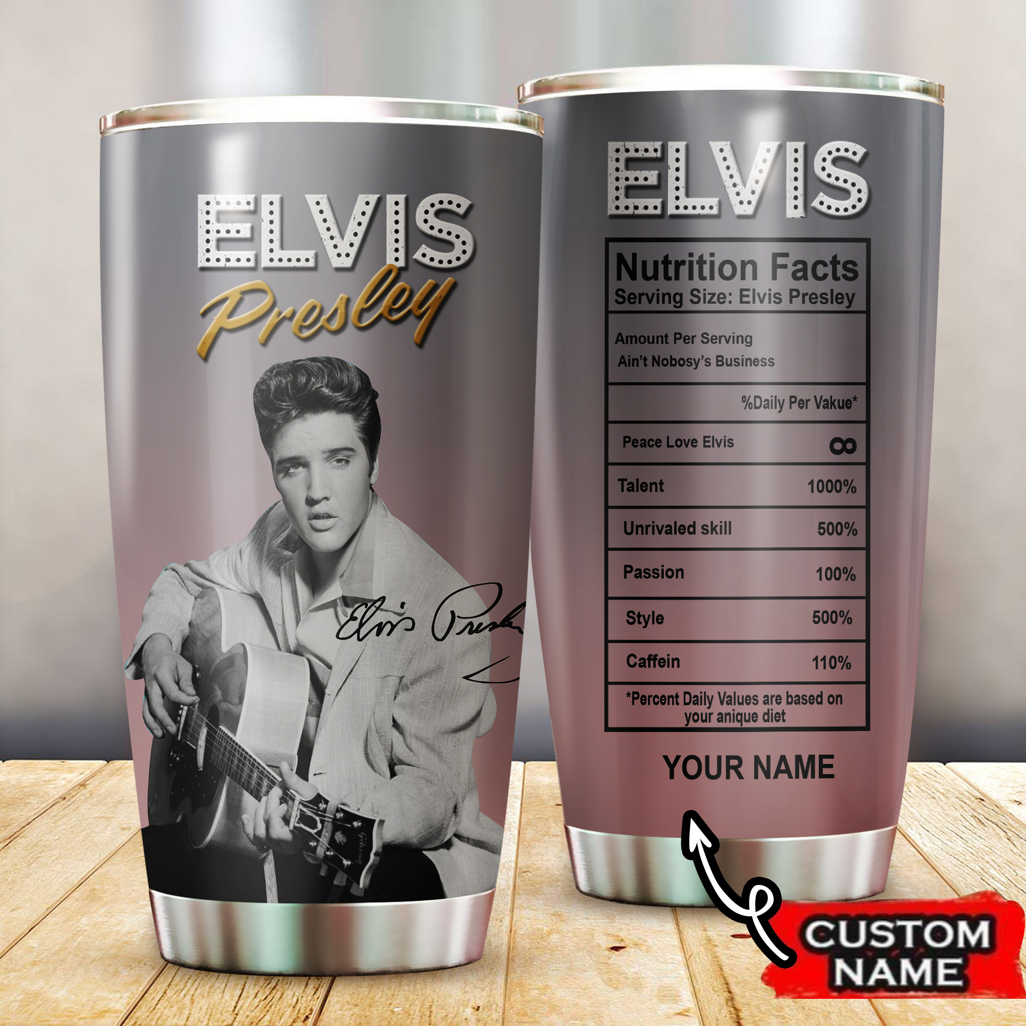 Elvis Presley Nutrition Facts Music Custom Stanley Quencher 40oz Stainless Steel Tumbler With Handle