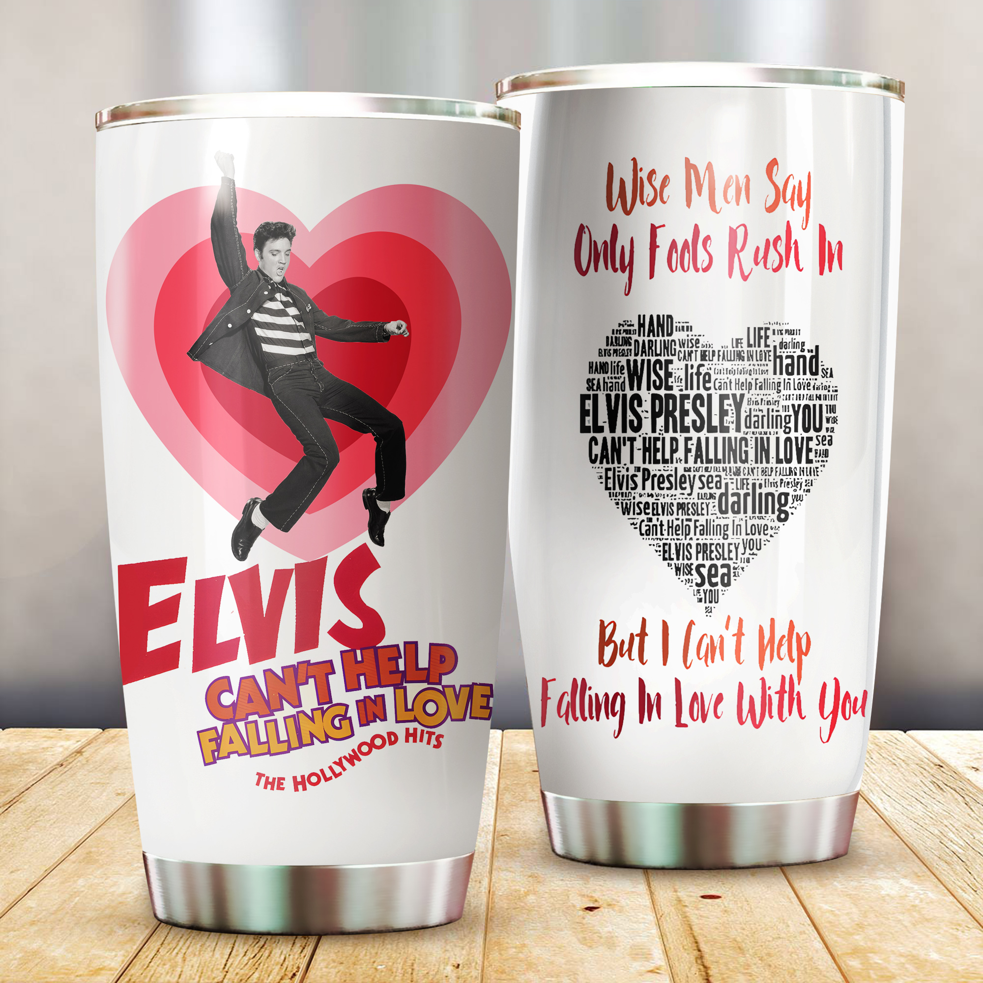 Elvis Presley Pink Heart Music Custom Stanley Quencher 40oz Stainless Steel Tumbler With Handle