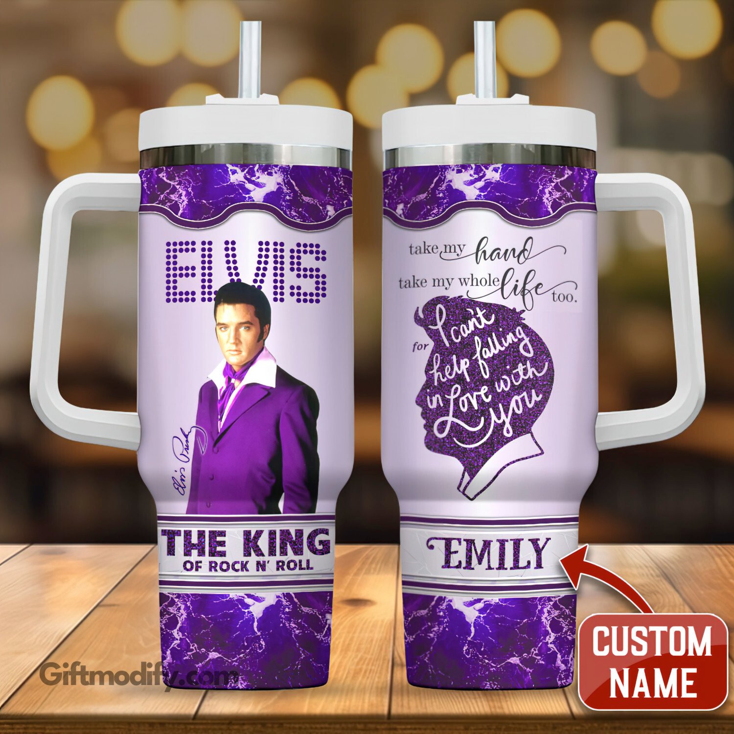 Elvis Presley The King of Rock N Roll Music Custom Stanley Quencher 40oz Stainless Steel Tumbler With Handle