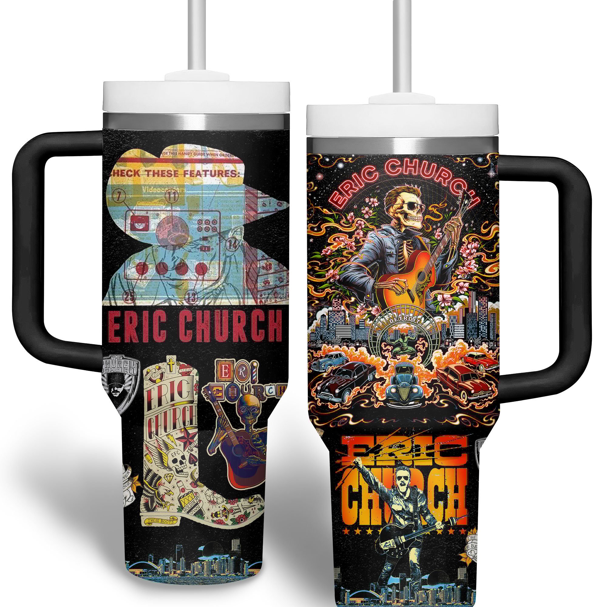 Eric Church Music Custom Stanley Quencher 40oz Stainless Steel Tumbler With Handle