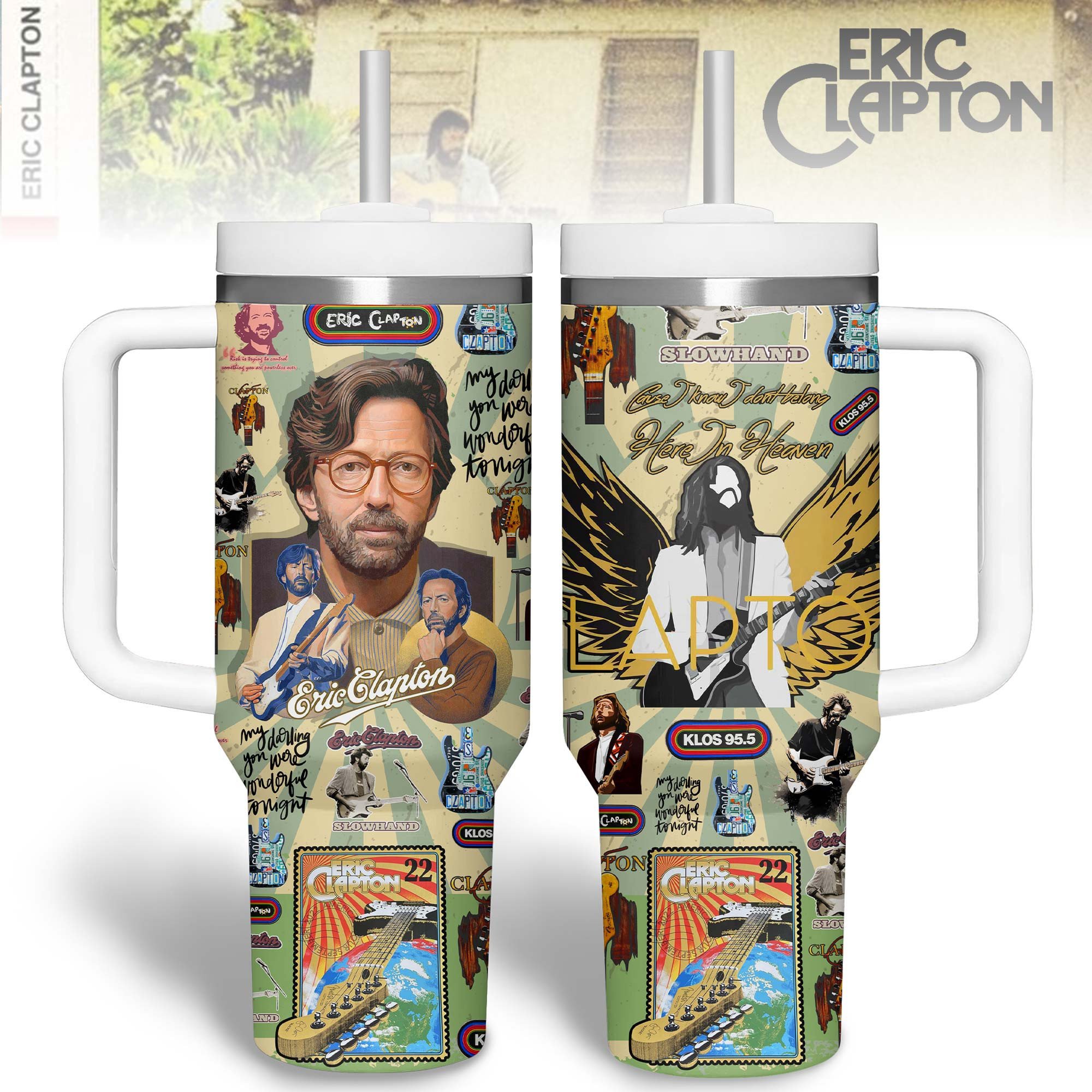 Eric Clapton Music Custom Stanley Quencher 40oz Stainless Steel Tumbler With Handle