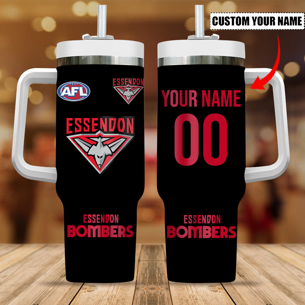 Essendon Bombers AFL Custom Stanley Quencher 40oz Stainless Steel Tumbler With Handle