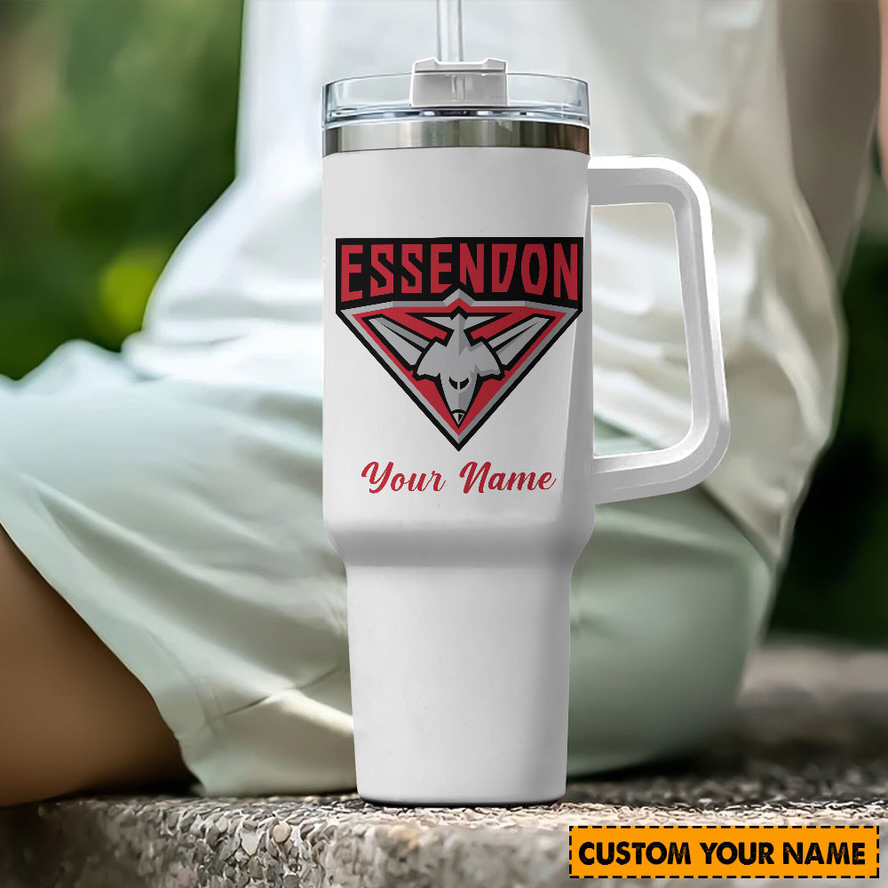 Essendon Bombers AFL Custom Stanley Quencher 40oz Stainless Steel Tumbler With Handle