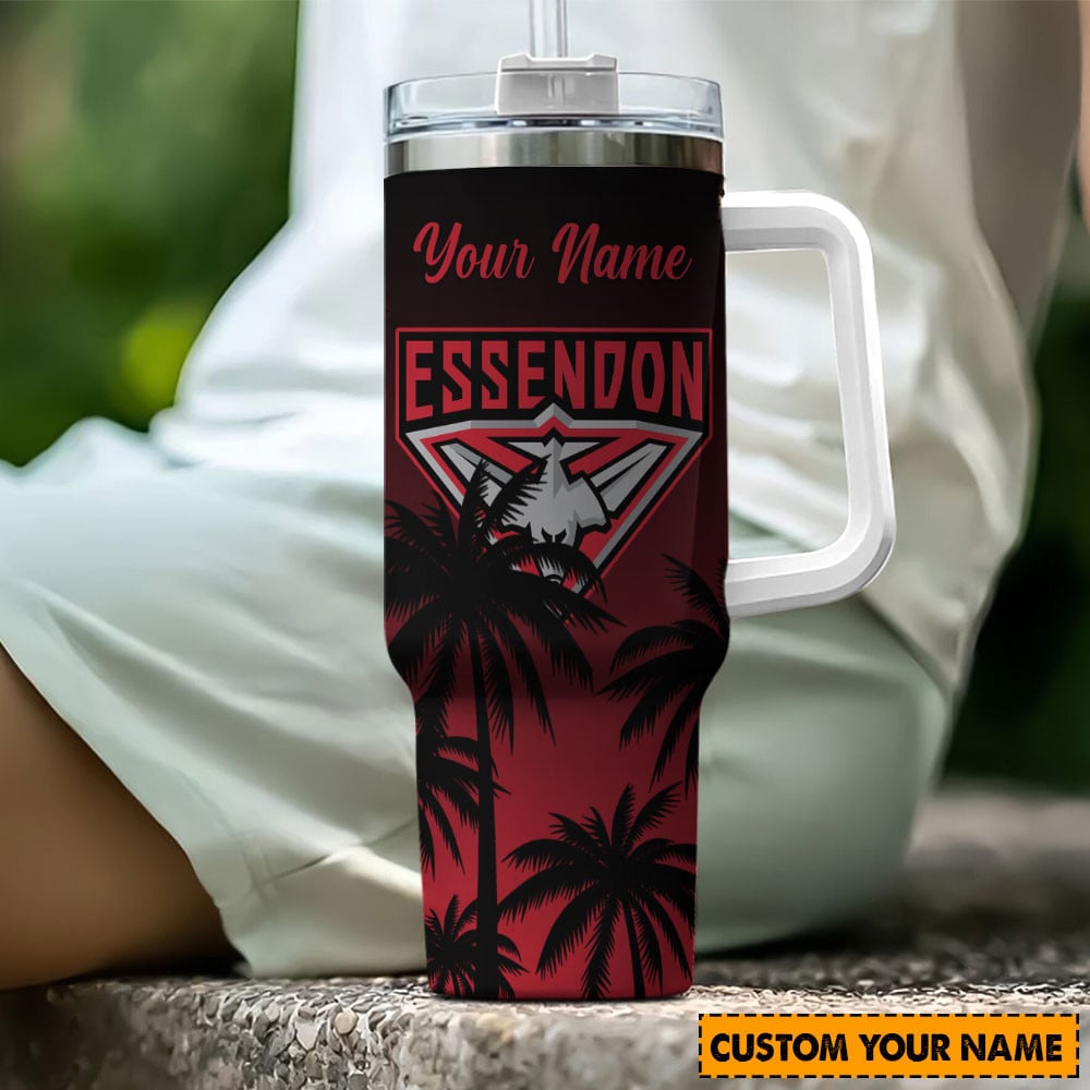 Essendon Bombers AFL Custom Stanley Quencher 40oz Stainless Steel Tumbler With Handle