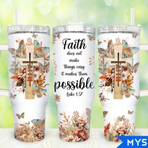 Faith Bible Verse Floral Custom Stanley Quencher 40oz Stainless Steel Tumbler With Handle