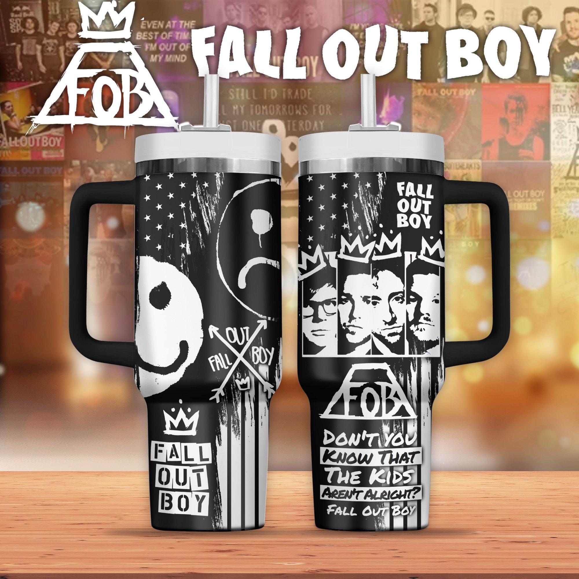 Fall Out Boy Music Custom Stanley Quencher 40oz Stainless Steel Tumbler With Handle
