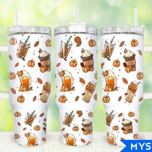 Fall Pumpkin Coffee Custom Stanley Quencher 40oz Stainless Steel Tumbler With Handle