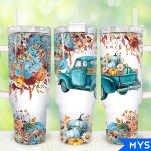 Fall Pumpkin Truck Custom Stanley Quencher 40oz Stainless Steel Tumbler With Handle