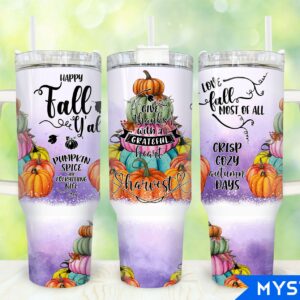 Fall Pumpkins Custom Stanley Quencher 40oz Stainless Steel Tumbler With Handle